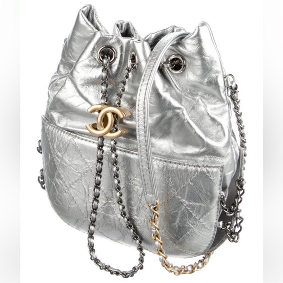 Chanel Silver Quilted Drawstring Bag - Picture 3 of 5
